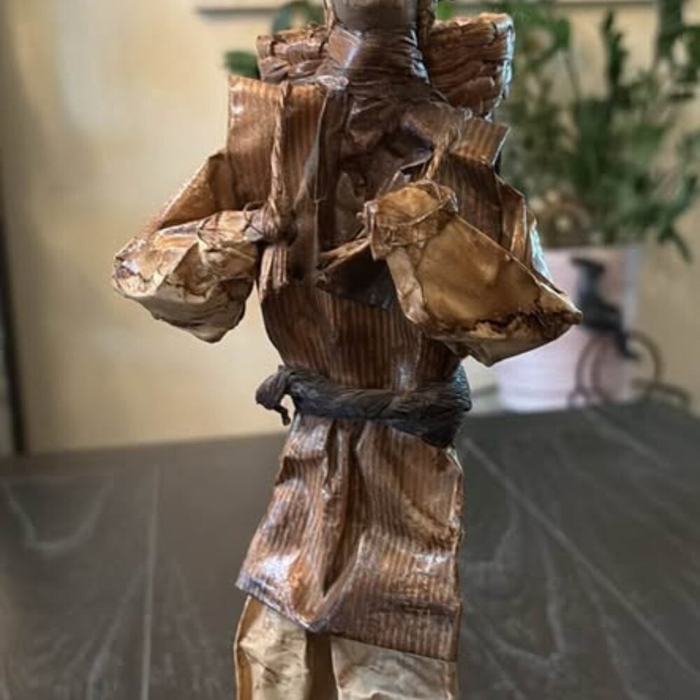 Gemli - Paper mache folk art figurine, Mexican peasant with basket